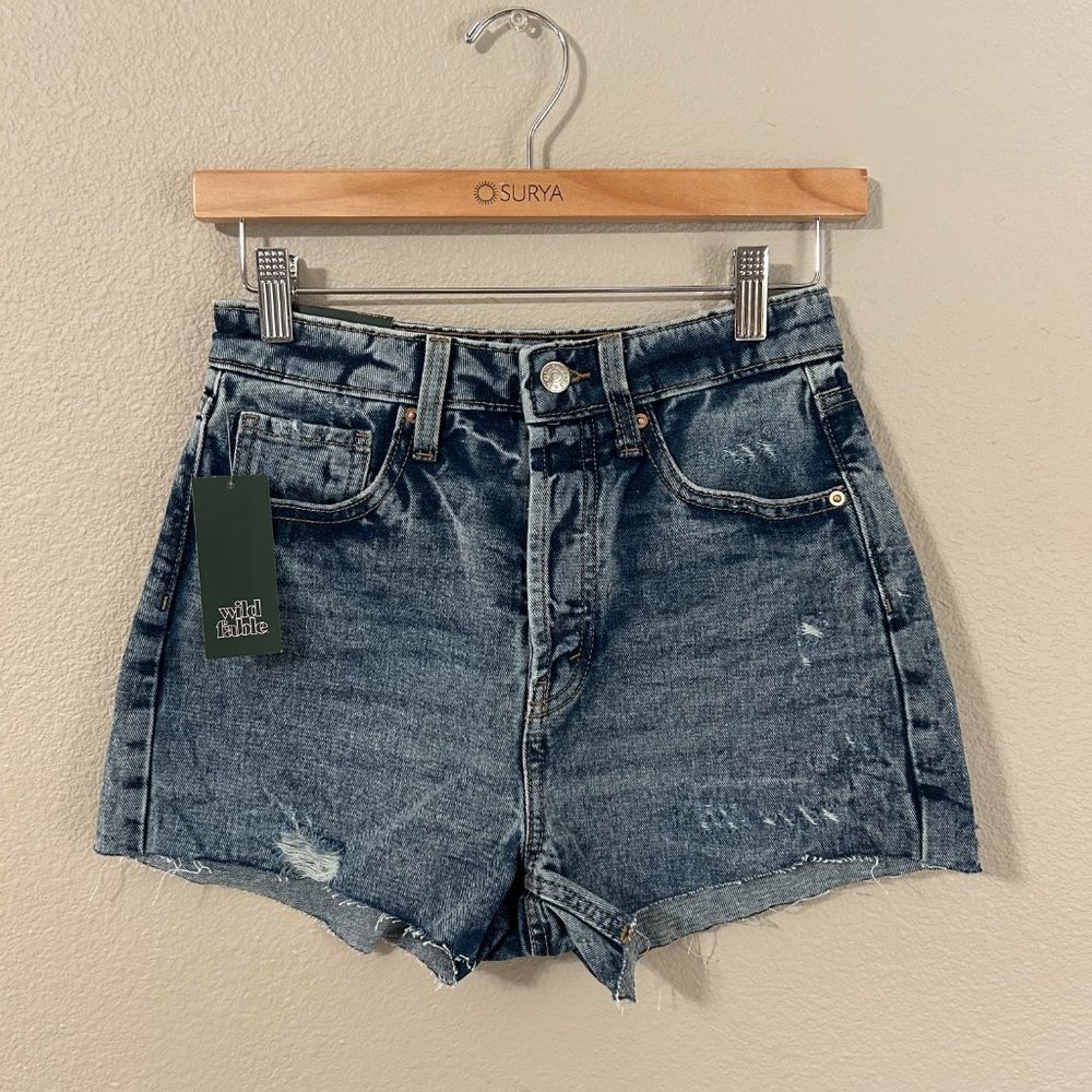 Women's Wild Fable Medium Wash Distressed Highest Rise Cutoff Jean Shorts